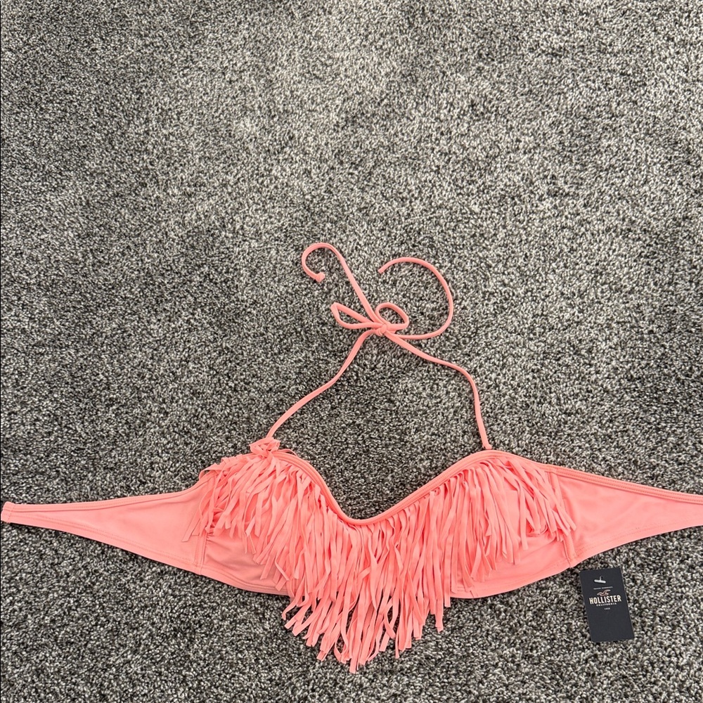 Hollister Coral Fringe Bikini Top